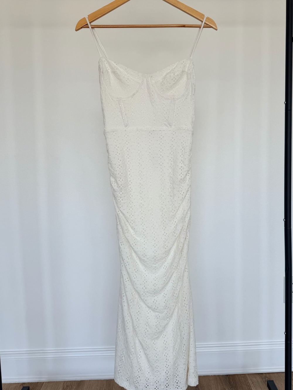 NWT Jonathan Simkhai White Eyelet Bustier Maxi Dress S | Ruched Bridal MSRP $445